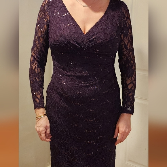 Lauren Ralph Lauren Evening Gown Dress Lace Sequin Plum Purple - Picture 2 of 9
